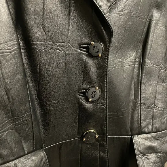 Escada Black Lambs Nappa Leather Jacket Button Front Long Womens 40 / US 10
